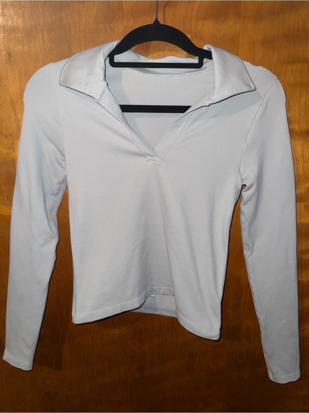 OQQ Gray Cropped Long Sleeve Collared Active Top Size Small